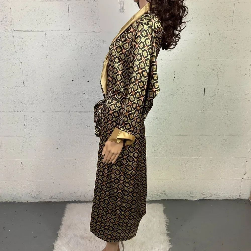 Victoria's Secret Vintage Black Gold Printed Long Sleeve Belted Robe S - Picture 4 of 9
